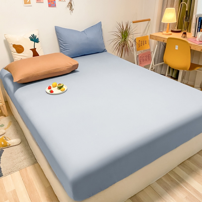 91家纺网 家纺一手货源 找家纺 蓝巢 2021新款全棉水洗棉混搭款单床笠湖蓝