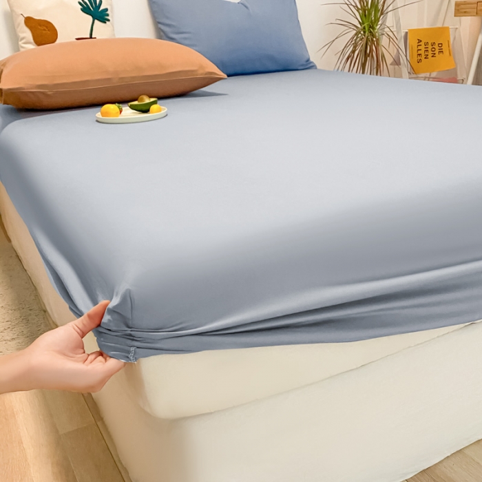 91家纺网 家纺一手货源 找家纺 蓝巢 2021新款全棉水洗棉混搭款单床笠湖蓝