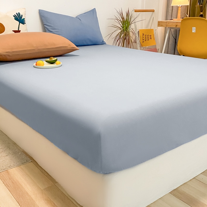 91家纺网 家纺一手货源 找家纺 蓝巢 2021新款全棉水洗棉混搭款单床笠湖蓝