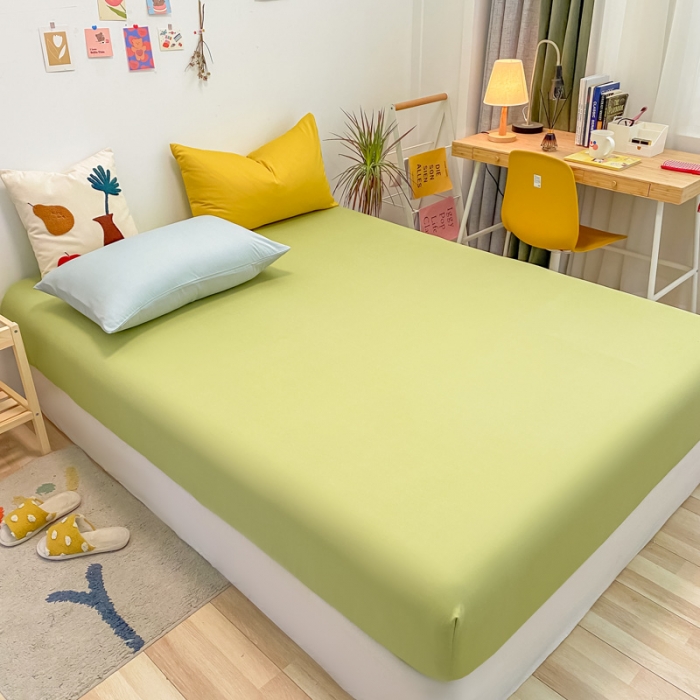 91家纺网 家纺一手货源 找家纺 蓝巢 2021新款全棉水洗棉混搭款单床笠抹茶绿