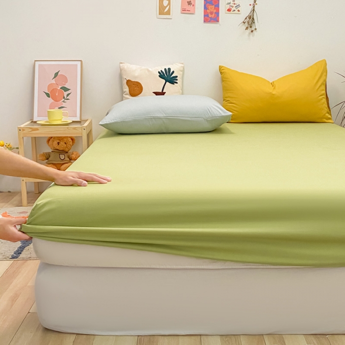 91家纺网 家纺一手货源 找家纺 蓝巢 2021新款全棉水洗棉混搭款单床笠抹茶绿