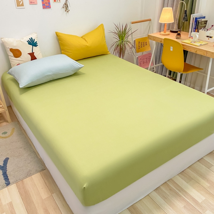 91家纺网 家纺一手货源 找家纺 蓝巢 2021新款全棉水洗棉混搭款单床笠抹茶绿