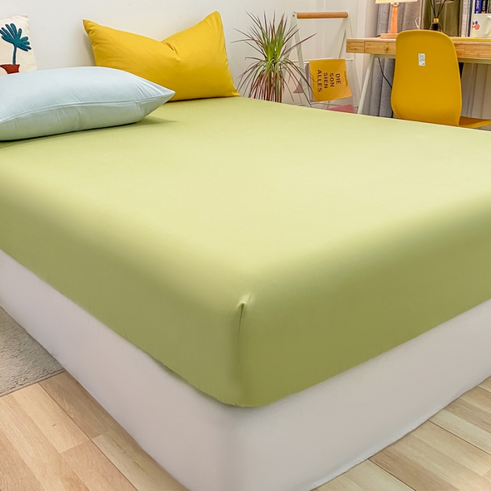 91家纺网 家纺一手货源 找家纺 蓝巢 2021新款全棉水洗棉混搭款单床笠抹茶绿