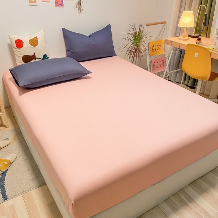 91家纺网 家纺一手货源 找家纺 蓝巢 2021新款全棉水洗棉混搭款单床笠浅粉