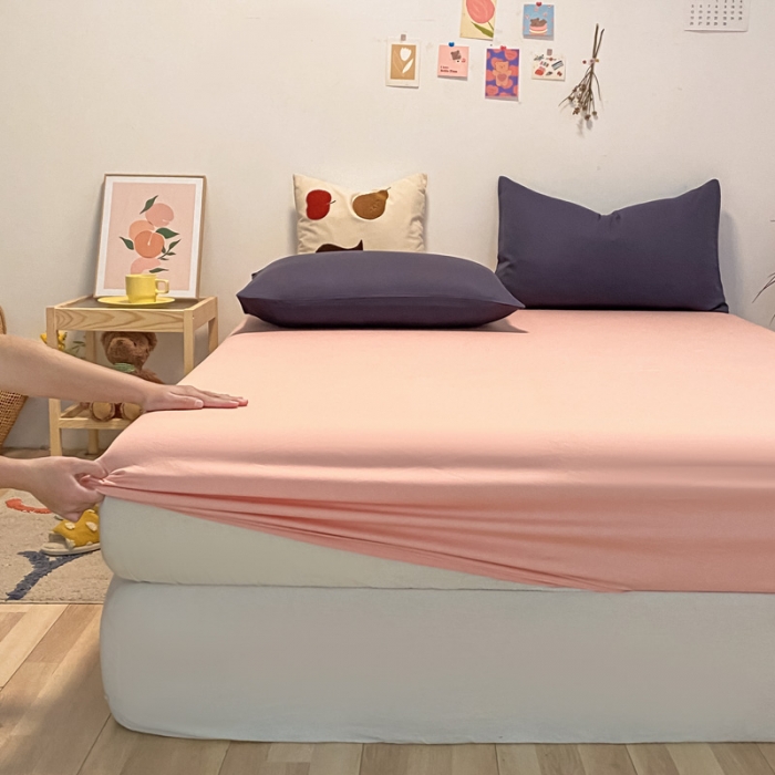 91家纺网 家纺一手货源 找家纺 蓝巢 2021新款全棉水洗棉混搭款单床笠浅粉