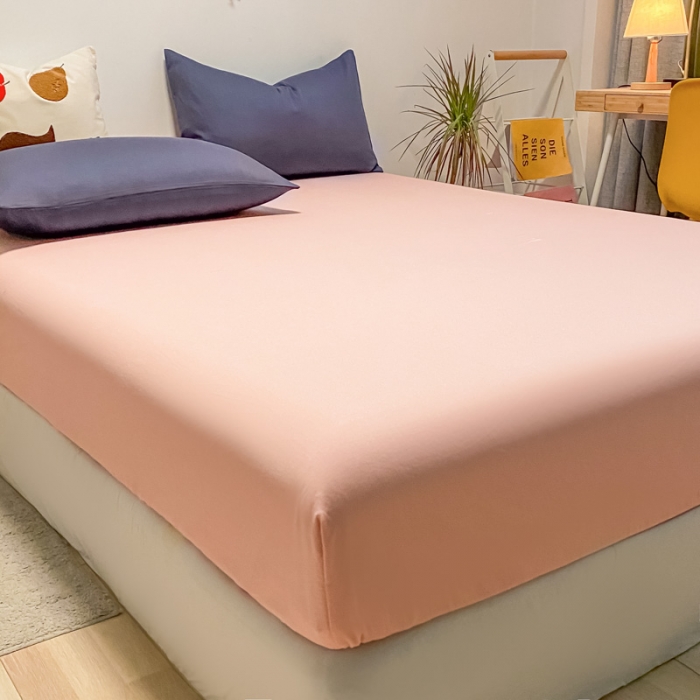 91家纺网 家纺一手货源 找家纺 蓝巢 2021新款全棉水洗棉混搭款单床笠浅粉