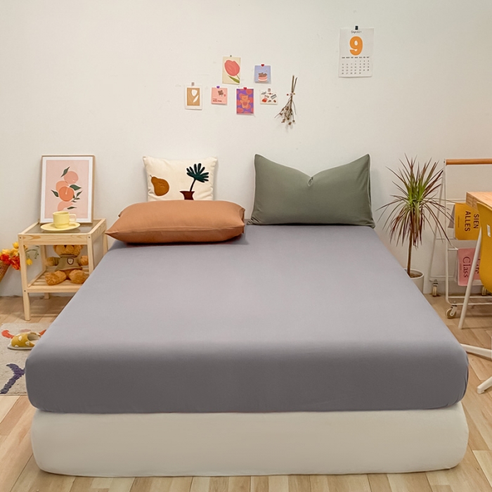 91家纺网 家纺一手货源 找家纺 蓝巢 2021新款全棉水洗棉混搭款单床笠浅灰