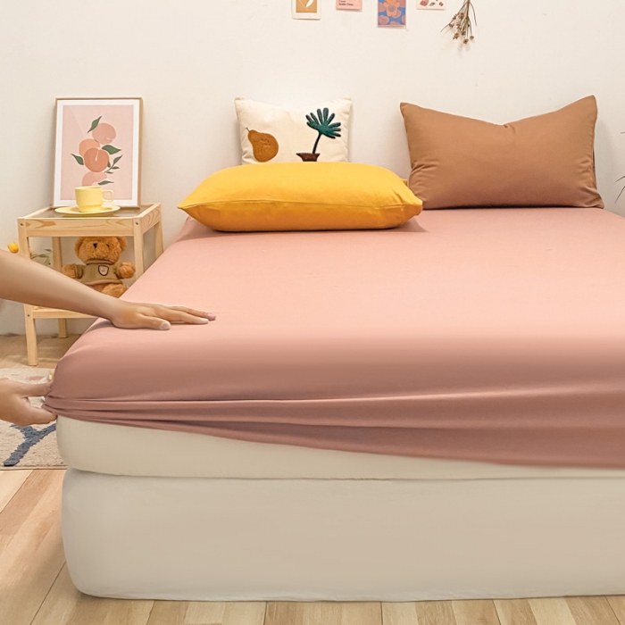 91家纺网 家纺一手货源 找家纺 蓝巢 2021新款全棉水洗棉混搭款单床笠珊瑚红