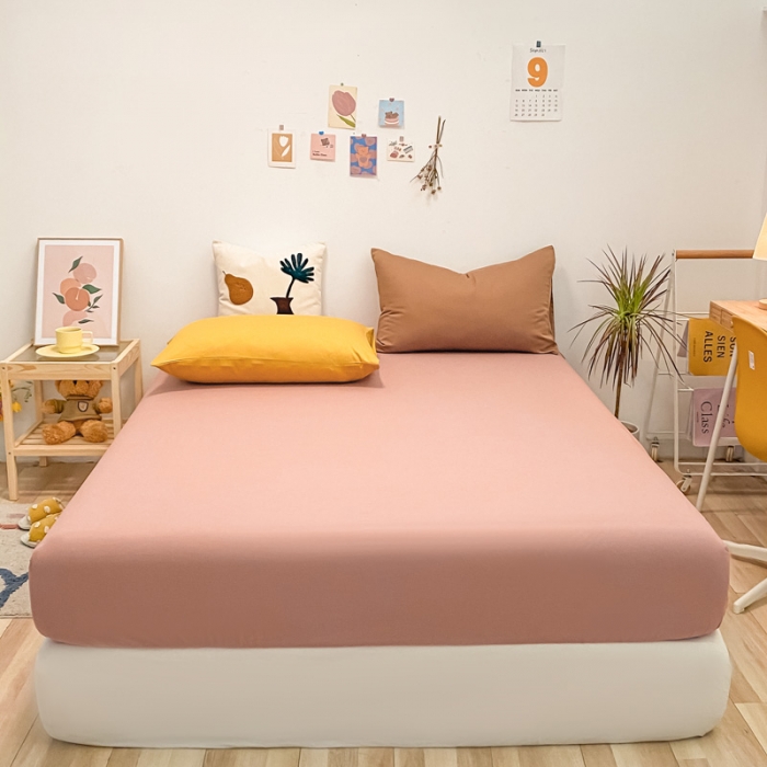 91家纺网 家纺一手货源 找家纺 蓝巢 2021新款全棉水洗棉混搭款单床笠珊瑚红