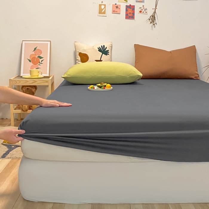 91家纺网 家纺一手货源 找家纺 蓝巢 2021新款全棉水洗棉混搭款单床笠深灰