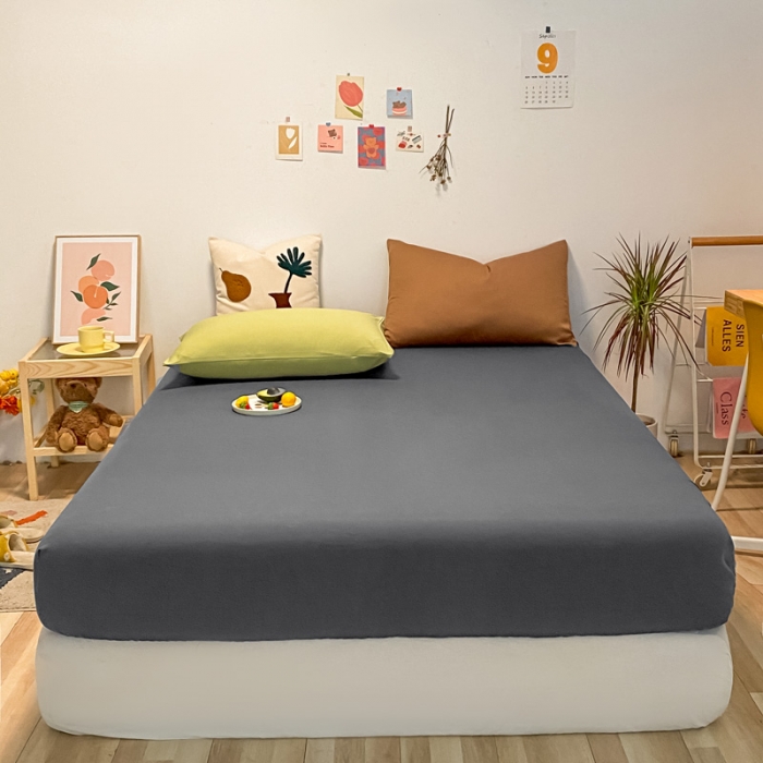 91家纺网 家纺一手货源 找家纺 蓝巢 2021新款全棉水洗棉混搭款单床笠深灰