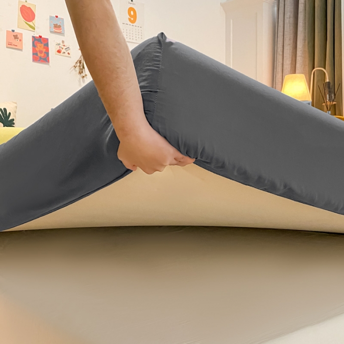 91家纺网 家纺一手货源 找家纺 蓝巢 2021新款全棉水洗棉混搭款单床笠深灰