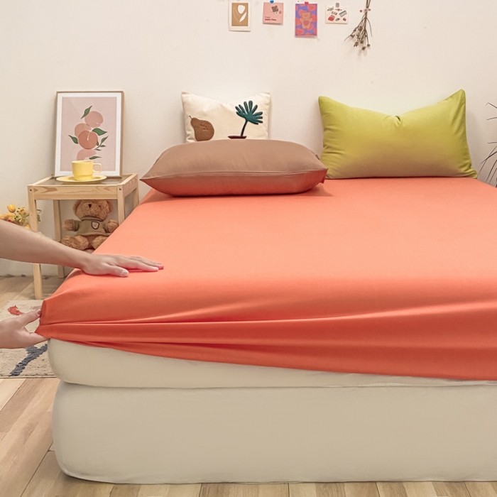 91家纺网 家纺一手货源 找家纺 蓝巢 2021新款全棉水洗棉混搭款单床笠时尚桔