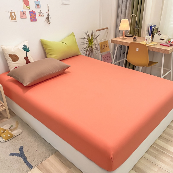 91家纺网 家纺一手货源 找家纺 蓝巢 2021新款全棉水洗棉混搭款单床笠时尚桔