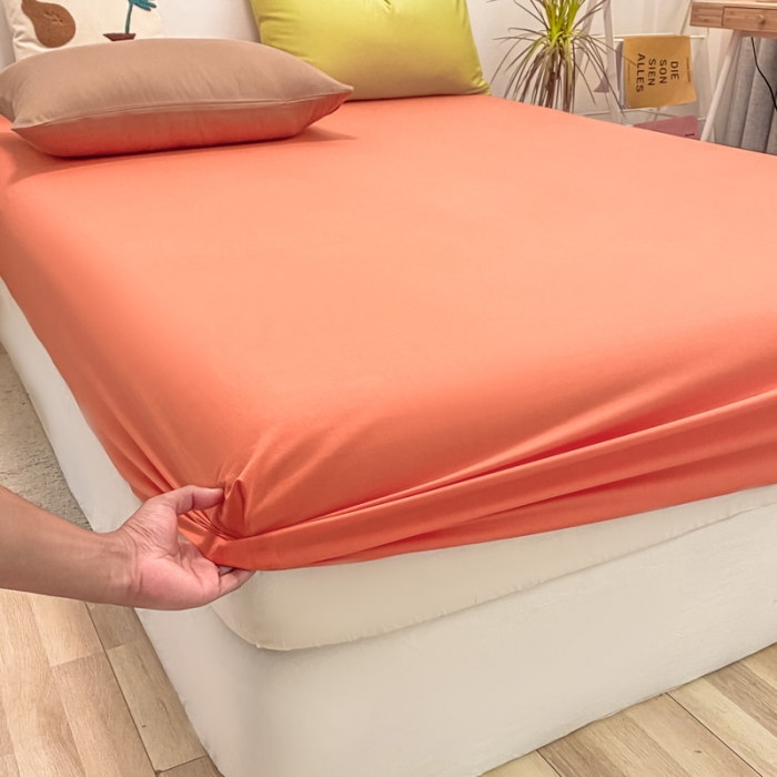 91家纺网 家纺一手货源 找家纺 蓝巢 2021新款全棉水洗棉混搭款单床笠时尚桔