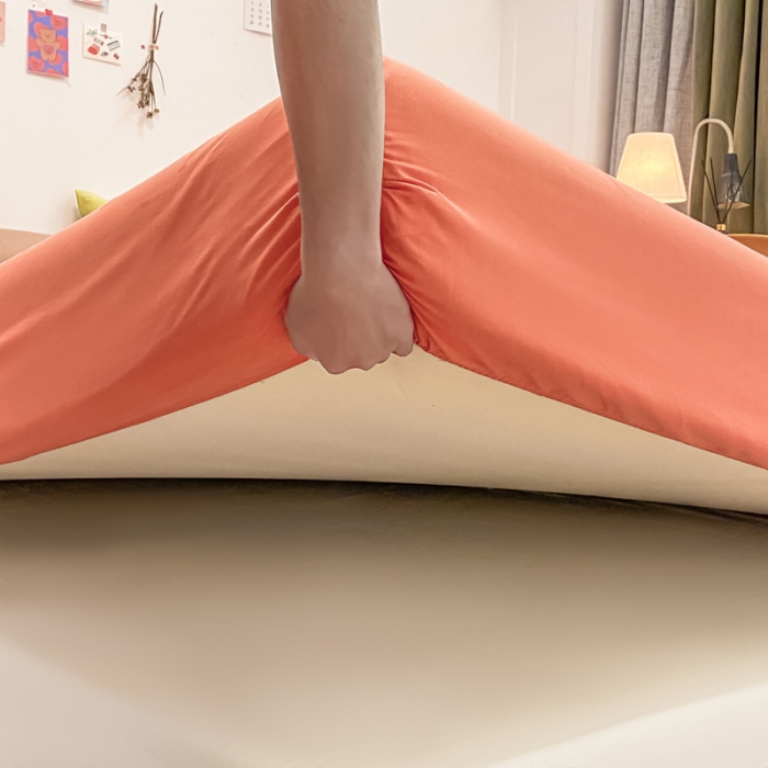 91家纺网 家纺一手货源 找家纺 蓝巢 2021新款全棉水洗棉混搭款单床笠时尚桔