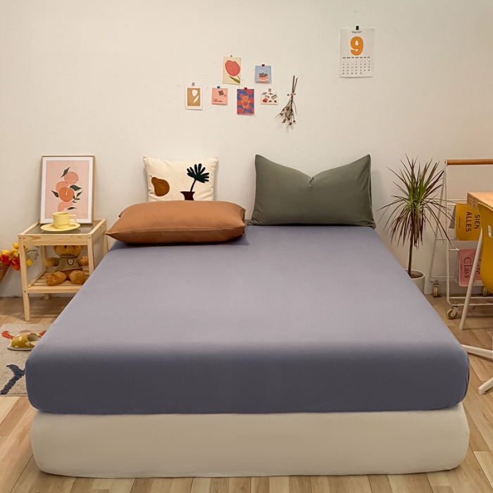 91家纺网 家纺一手货源 找家纺 蓝巢 2021新款全棉水洗棉混搭款单床笠紫灰