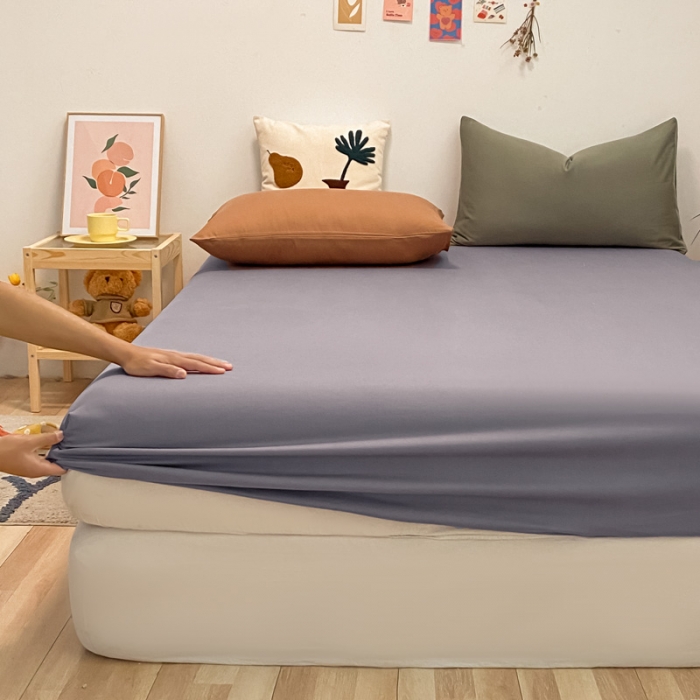 91家纺网 家纺一手货源 找家纺 蓝巢 2021新款全棉水洗棉混搭款单床笠紫灰