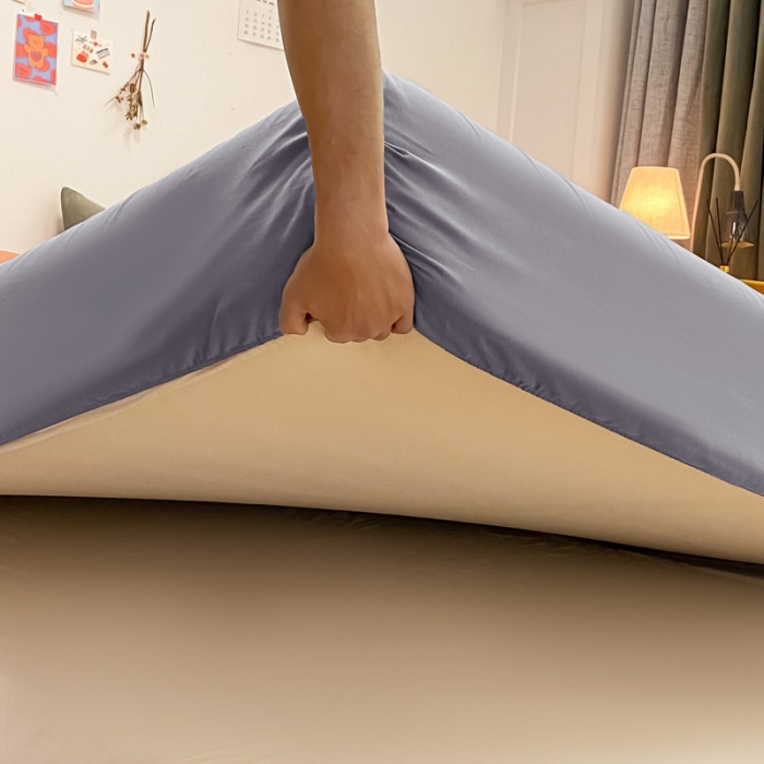 91家纺网 家纺一手货源 找家纺 蓝巢 2021新款全棉水洗棉混搭款单床笠紫灰