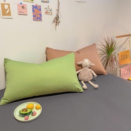 91家纺网 家纺一手货源 找家纺 蓝巢 2021新款全棉水洗棉混搭款枕套一对抹茶绿+太妃糖