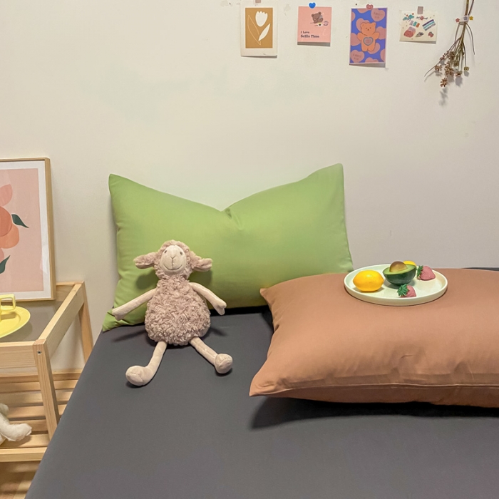 91家纺网 家纺一手货源 找家纺 蓝巢 2021新款全棉水洗棉混搭款枕套一对抹茶绿+太妃糖