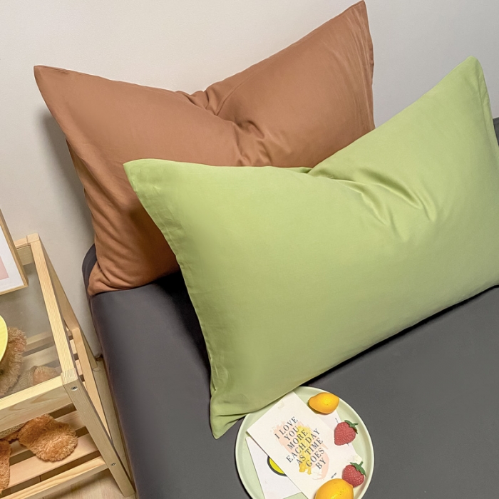 91家纺网 家纺一手货源 找家纺 蓝巢 2021新款全棉水洗棉混搭款枕套一对抹茶绿+太妃糖