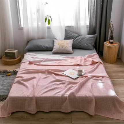 91家纺网 家纺一手货源 找家纺 朴尔 2021爆款三层水洗棉全棉纱布毛巾被 丁格-粉