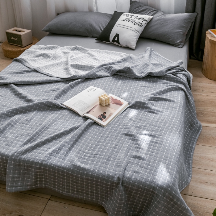 91家纺网 家纺一手货源 找家纺 朴尔 2021爆款三层水洗棉全棉纱布毛巾被 丁格-灰