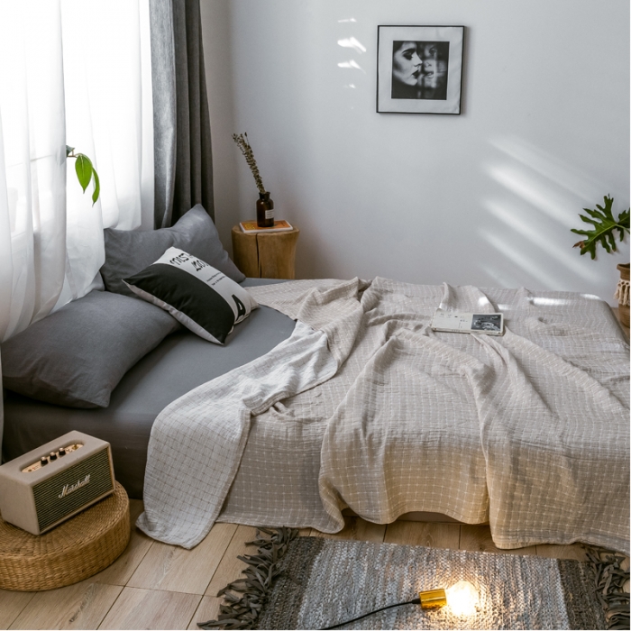 91家纺网 家纺一手货源 找家纺 朴尔 2021爆款三层水洗棉全棉纱布毛巾被 丁格-驼