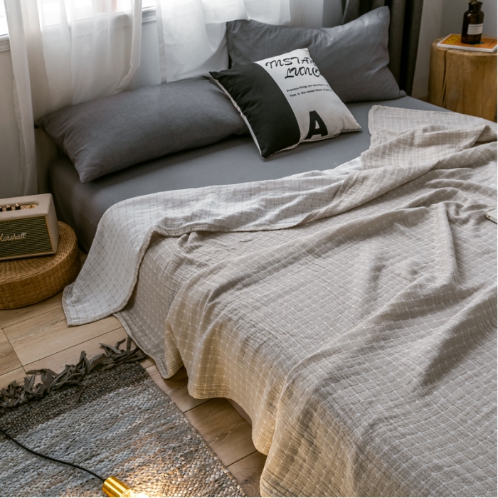 91家纺网 家纺一手货源 找家纺 朴尔 2021爆款三层水洗棉全棉纱布毛巾被 丁格-驼