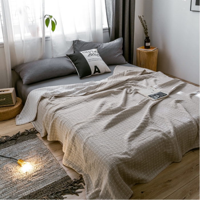 91家纺网 家纺一手货源 找家纺 朴尔 2021爆款三层水洗棉全棉纱布毛巾被 丁格-驼