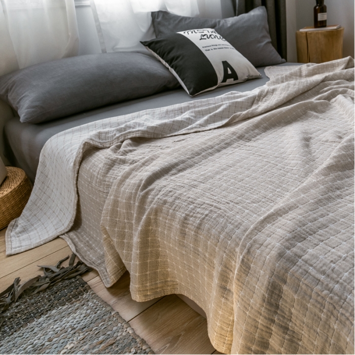 91家纺网 家纺一手货源 找家纺 朴尔 2021爆款三层水洗棉全棉纱布毛巾被 丁格-驼