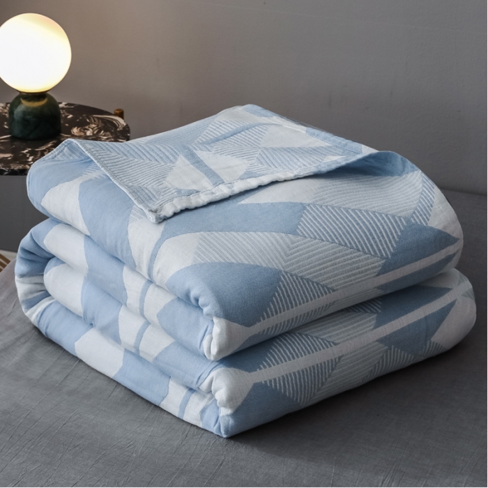 91家纺网 家纺一手货源 找家纺 朴尔 2021爆款三层水洗棉全棉纱布毛巾被 几何体-冰蓝