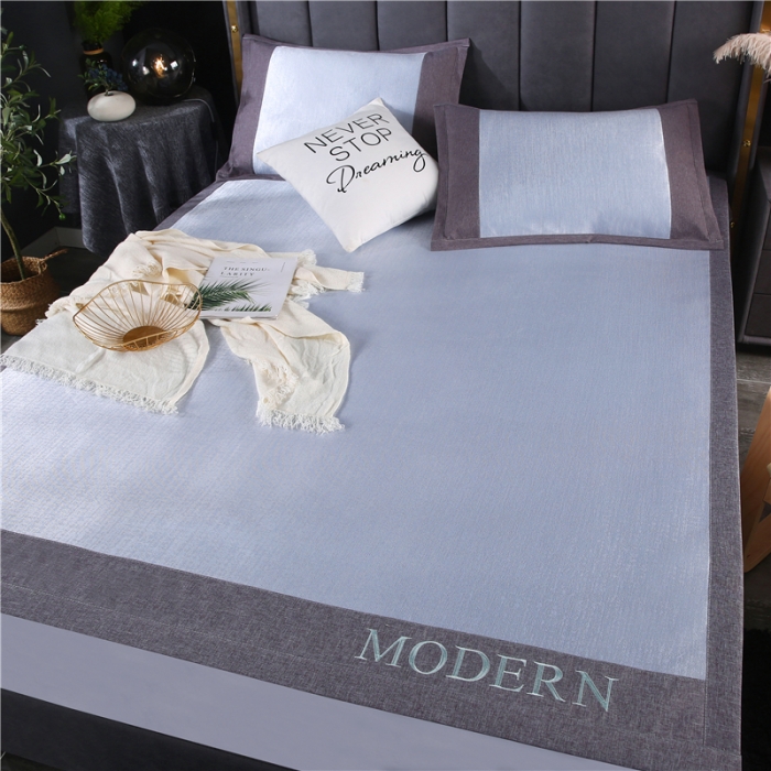 91家纺网 家纺一手货源 找家纺 青竹苑 2021新款600D三明治素色冰丝凉席 蓝色