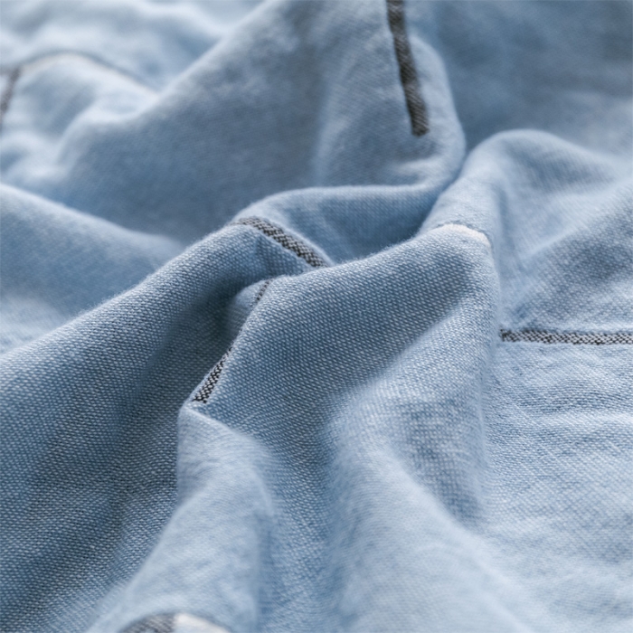 91家纺网 家纺一手货源 找家纺 朴尔 2021爆款三层水洗棉全棉纱布毛巾被 简约线条-冰蓝