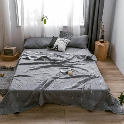 91家纺网 家纺一手货源 找家纺 朴尔 2021爆款三层水洗棉全棉纱布毛巾被 简约线条-灰