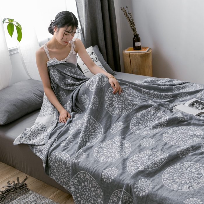 91家纺网 家纺一手货源 找家纺 朴尔 2021爆款三层水洗棉全棉纱布毛巾被 梦幻-灰