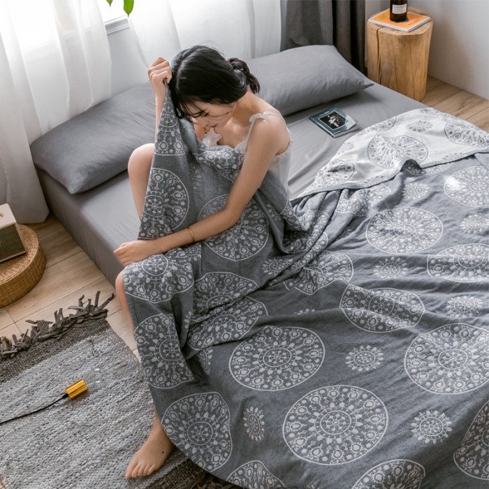 91家纺网 家纺一手货源 找家纺 朴尔 2021爆款三层水洗棉全棉纱布毛巾被 梦幻-灰