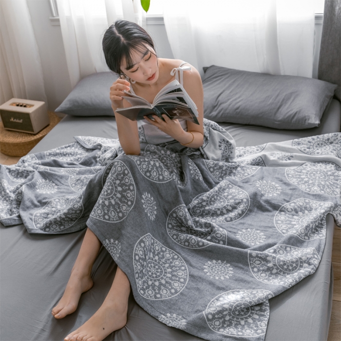 91家纺网 家纺一手货源 找家纺 朴尔 2021爆款三层水洗棉全棉纱布毛巾被 梦幻-灰