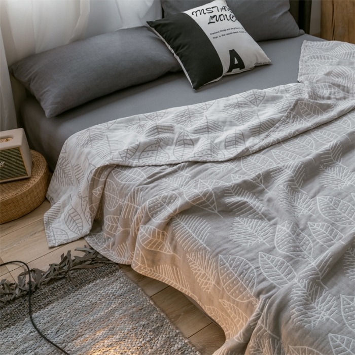 91家纺网 家纺一手货源 找家纺 朴尔 2021爆款三层水洗棉全棉纱布毛巾被 日式落叶-驼