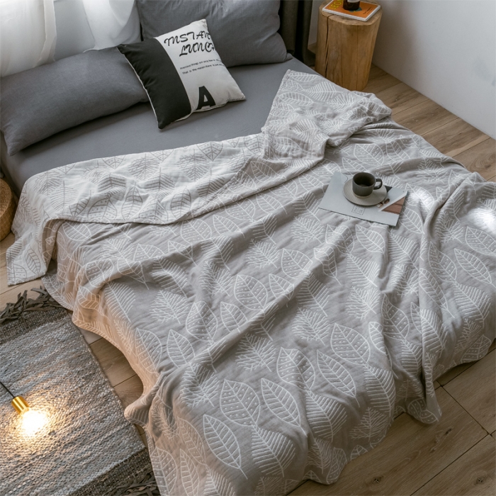 91家纺网 家纺一手货源 找家纺 朴尔 2021爆款三层水洗棉全棉纱布毛巾被 日式落叶-驼