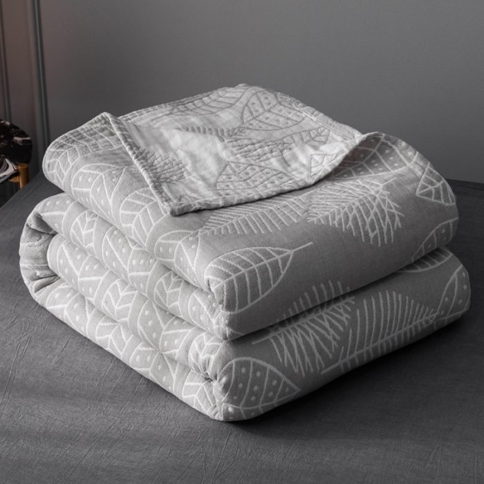 91家纺网 家纺一手货源 找家纺 朴尔 2021爆款三层水洗棉全棉纱布毛巾被 日式落叶-驼