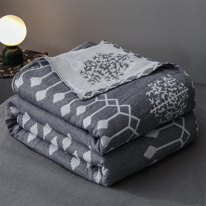 91家纺网 家纺一手货源 找家纺 朴尔 2021爆款三层水洗棉全棉纱布毛巾被 印第安-灰