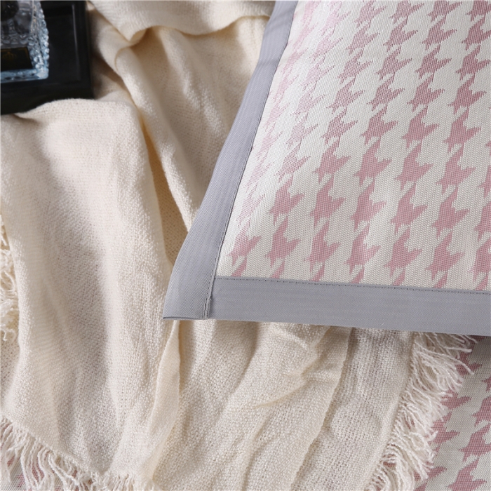 91家纺网 家纺一手货源 找家纺 青竹苑 2021新款600D三明治千鸟格冰丝凉席 千鸟格-粉