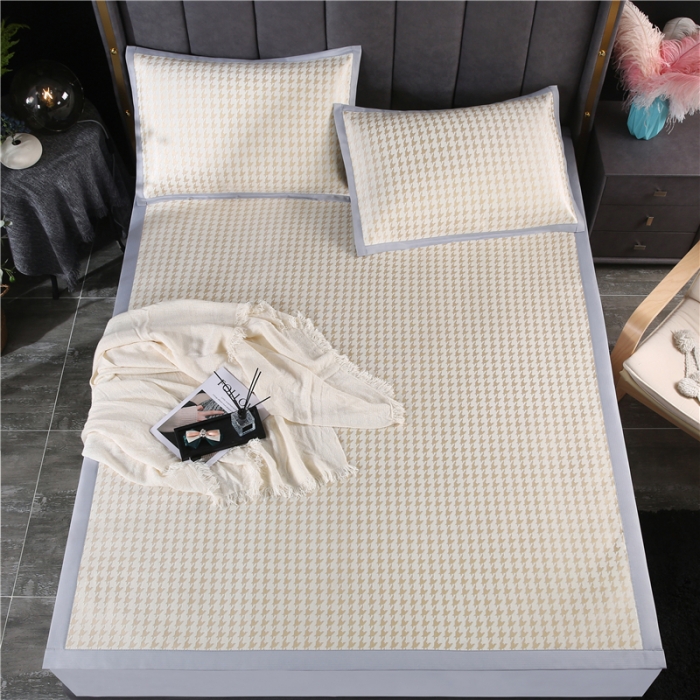 91家纺网 家纺一手货源 找家纺 青竹苑 2021新款600D三明治千鸟格冰丝凉席 千鸟格-黄