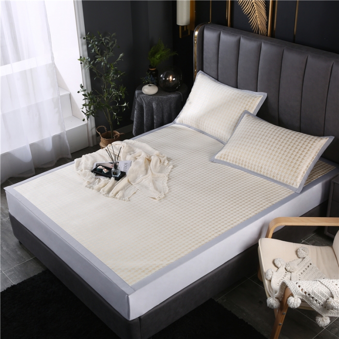 91家纺网 家纺一手货源 找家纺 青竹苑 2021新款600D三明治千鸟格冰丝凉席 千鸟格-黄