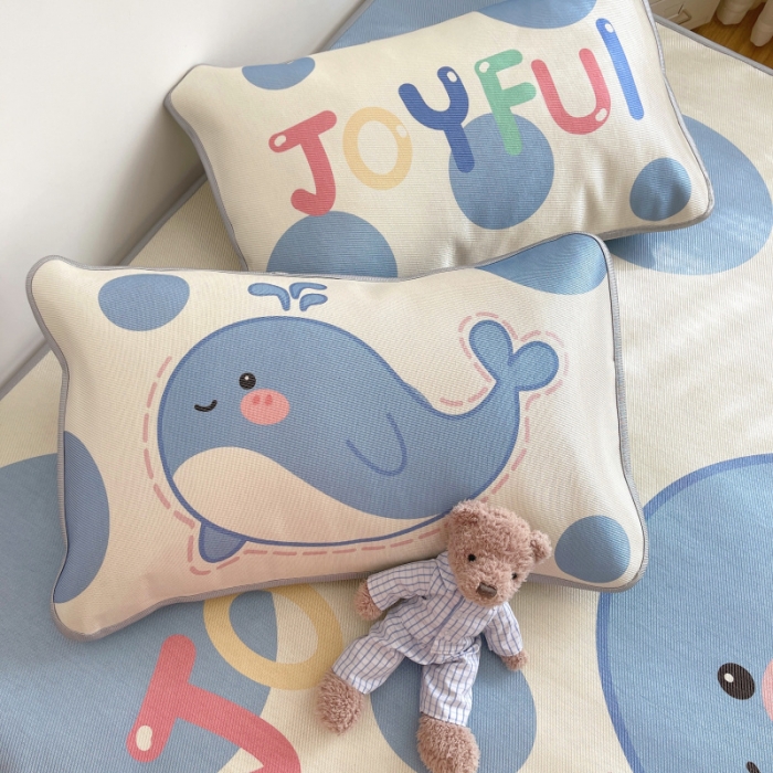 91家纺网 家纺一手货源 找家纺 川悦生活 直播供货2021新款小清新大版冰丝席卡通凉席三件套快乐鲸鱼