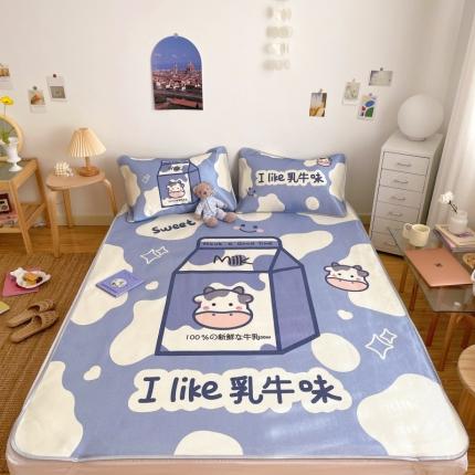 川悦生活 直播供货2021新款小清新大版冰丝席卡通凉席三件套美味牛乳