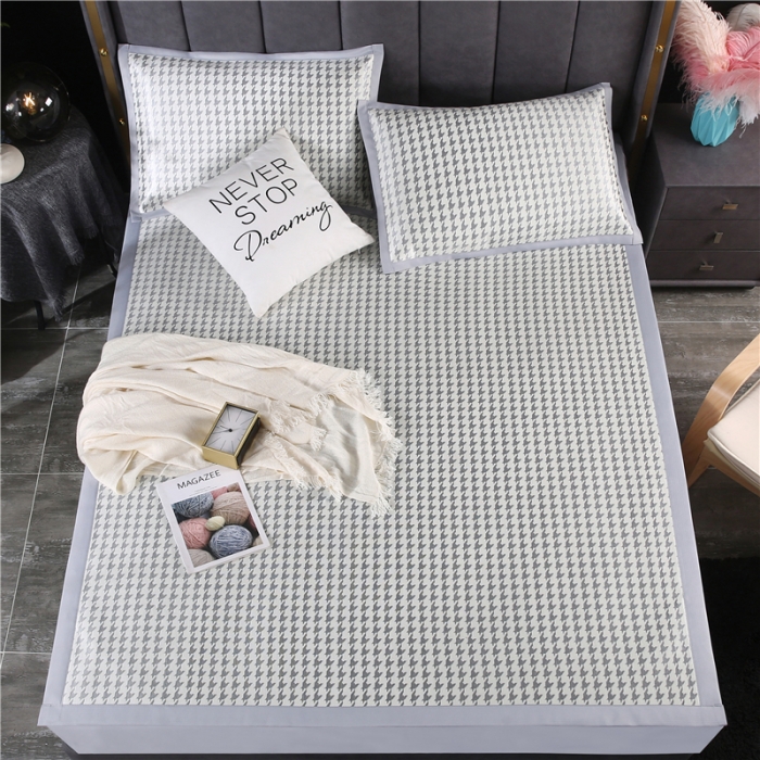 91家纺网 家纺一手货源 找家纺 青竹苑 2021新款600D三明治千鸟格冰丝凉席 千鸟格-灰