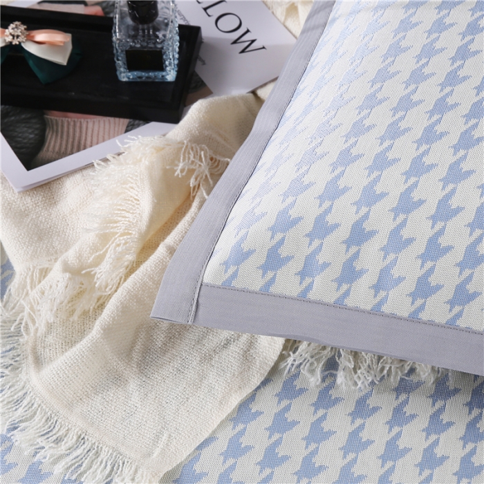 91家纺网 家纺一手货源 找家纺 青竹苑 2021新款600D三明治千鸟格冰丝凉席 千鸟格-蓝
